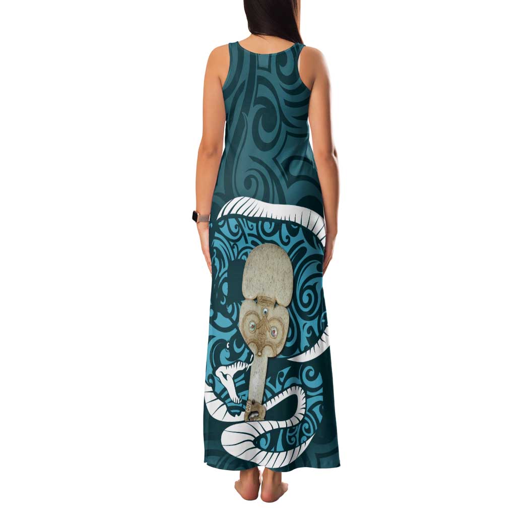 Turquoise New Zealand Eel Family Matching Tank Maxi Dress and Hawaiian Shirt Aotearoa Maori Tuna With Kotiate Weapon LT14 - Polynesian Pride