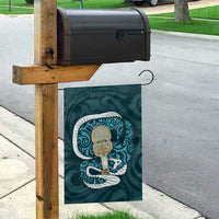 Turquoise New Zealand Eel Garden Flag Aotearoa Maori Tuna With Kotiate Weapon