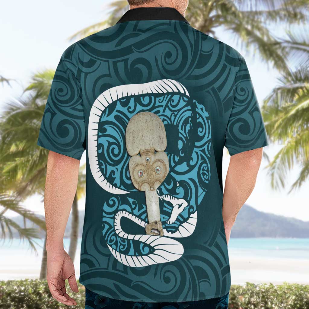 Turquoise New Zealand Eel Hawaiian Shirt Aotearoa Maori Tuna With Kotiate Weapon LT14 - Polynesian Pride