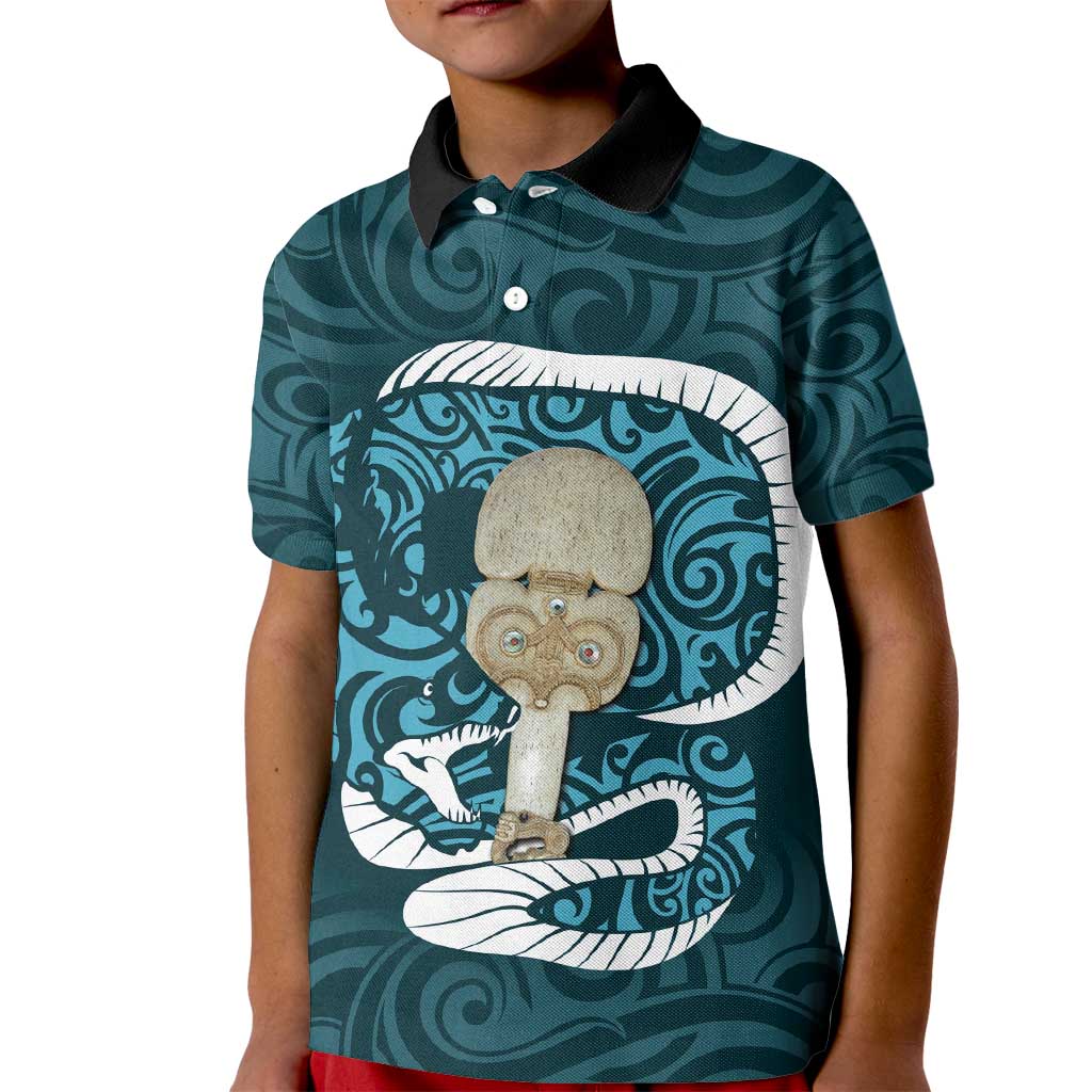 Turquoise New Zealand Eel Kid Polo Shirt Aotearoa Maori Tuna With Kotiate Weapon LT14 Kid Turquoise - Polynesian Pride