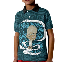 Turquoise New Zealand Eel Kid Polo Shirt Aotearoa Maori Tuna With Kotiate Weapon LT14 Kid Turquoise - Polynesian Pride