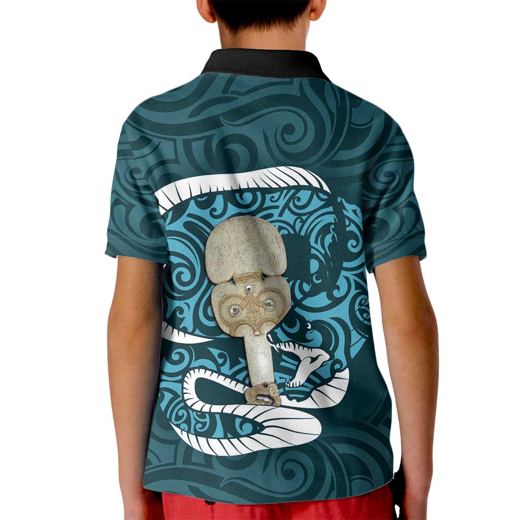 Turquoise New Zealand Eel Kid Polo Shirt Aotearoa Maori Tuna With Kotiate Weapon LT14 - Polynesian Pride