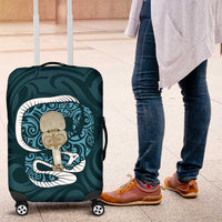 Turquoise New Zealand Eel Luggage Cover Aotearoa Maori Tuna With Kotiate Weapon LT14 Turquoise - Polynesian Pride