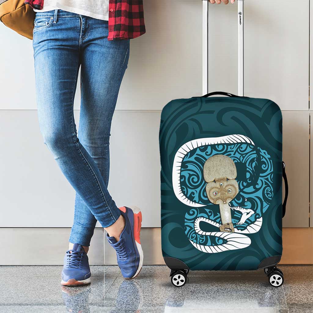 Turquoise New Zealand Eel Luggage Cover Aotearoa Maori Tuna With Kotiate Weapon LT14 - Polynesian Pride