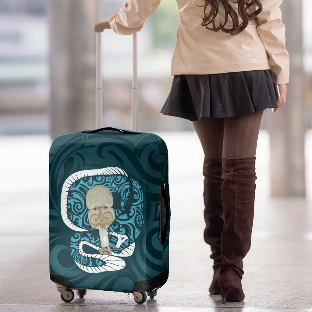 Turquoise New Zealand Eel Luggage Cover Aotearoa Maori Tuna With Kotiate Weapon LT14 - Polynesian Pride