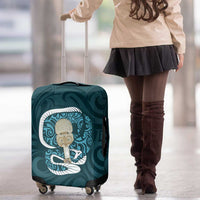 Turquoise New Zealand Eel Luggage Cover Aotearoa Maori Tuna With Kotiate Weapon LT14 - Polynesian Pride