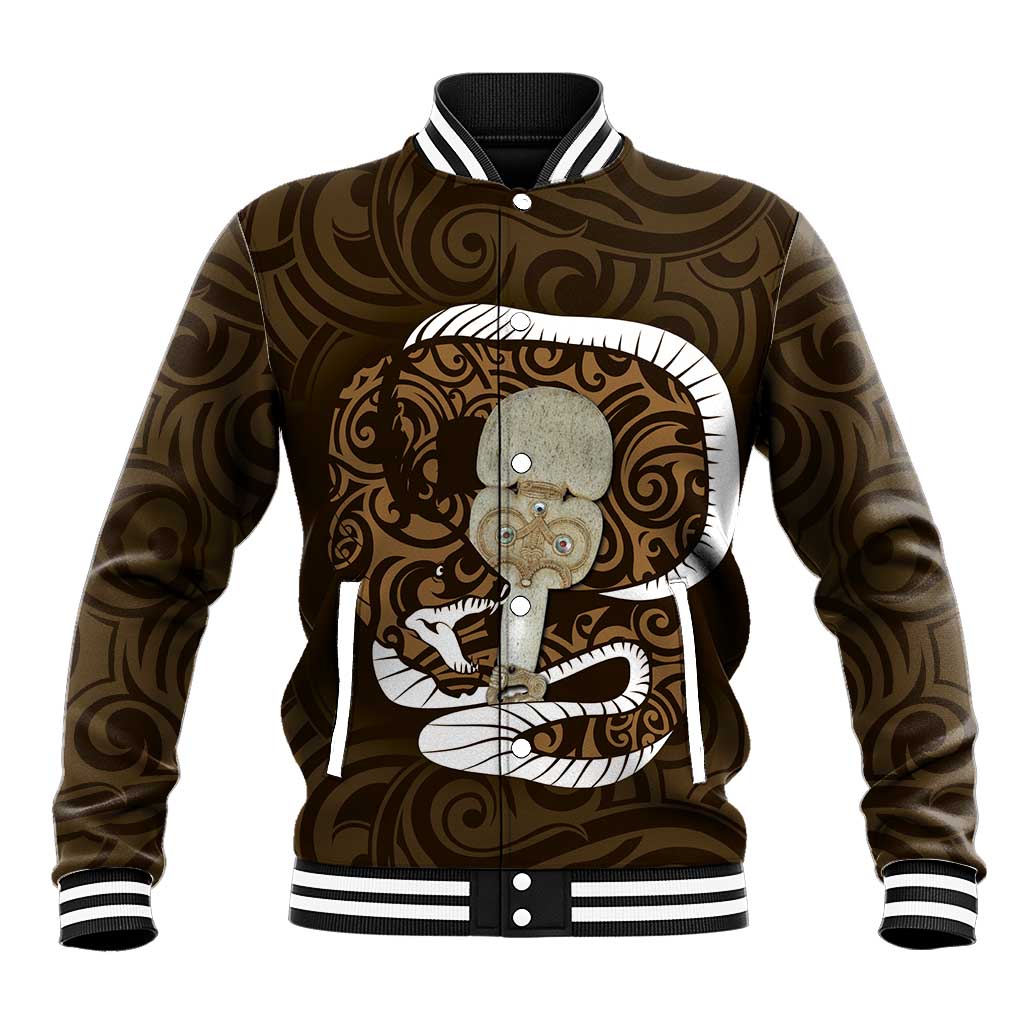 Gold New Zealand Eel Baseball Jacket Aotearoa Maori Tuna With Kotiate Weapon LT14 Unisex Gold - Polynesian Pride