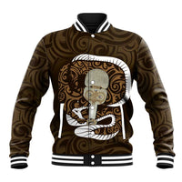 Gold New Zealand Eel Baseball Jacket Aotearoa Maori Tuna With Kotiate Weapon LT14 Unisex Gold - Polynesian Pride
