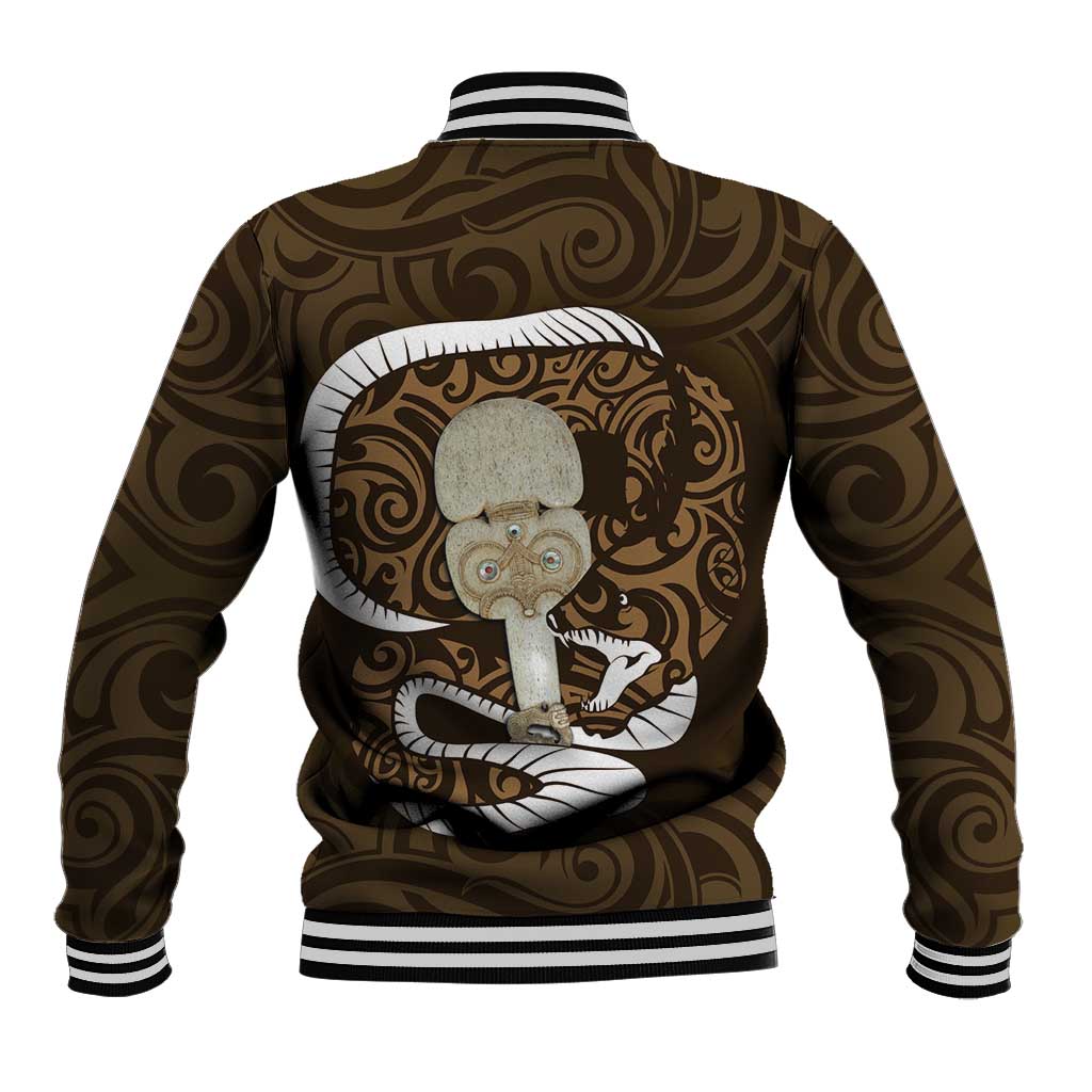 Gold New Zealand Eel Baseball Jacket Aotearoa Maori Tuna With Kotiate Weapon LT14 - Polynesian Pride