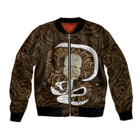 Gold New Zealand Eel Bomber Jacket Aotearoa Maori Tuna With Kotiate Weapon