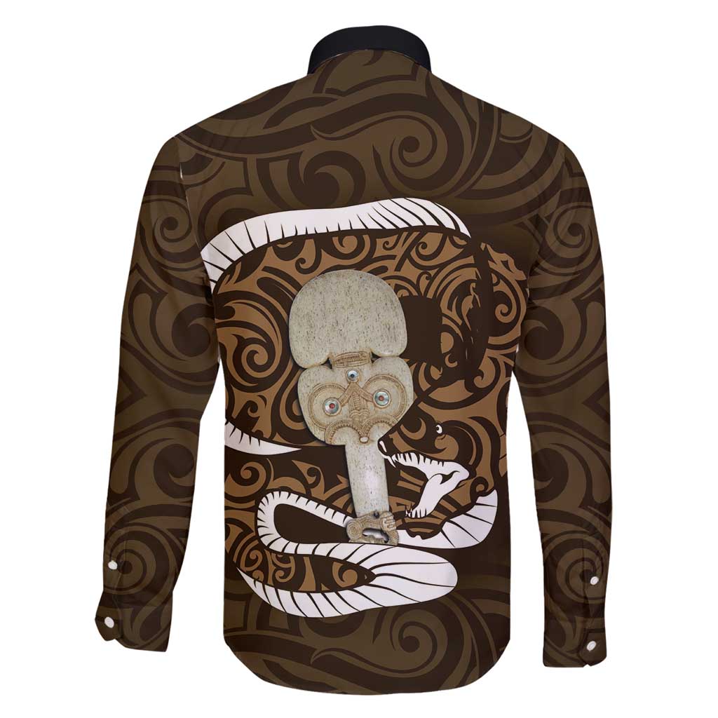 Gold New Zealand Eel Family Matching Long Sleeve Bodycon Dress and Hawaiian Shirt Aotearoa Maori Tuna With Kotiate Weapon