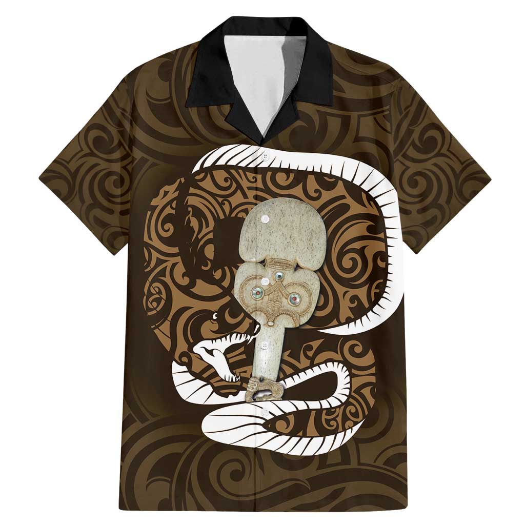 Gold New Zealand Eel Family Matching Mermaid Dress and Hawaiian Shirt Aotearoa Maori Tuna With Kotiate Weapon LT14 Dad's Shirt - Short Sleeve Gold - Polynesian Pride