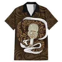 Gold New Zealand Eel Family Matching Mermaid Dress and Hawaiian Shirt Aotearoa Maori Tuna With Kotiate Weapon LT14 Dad's Shirt - Short Sleeve Gold - Polynesian Pride