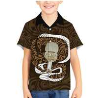 Gold New Zealand Eel Family Matching Mermaid Dress and Hawaiian Shirt Aotearoa Maori Tuna With Kotiate Weapon LT14 Son's Shirt Gold - Polynesian Pride