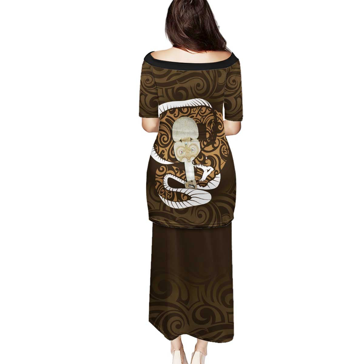 Gold New Zealand Eel Family Matching Puletasi and Hawaiian Shirt Aotearoa Maori Tuna With Kotiate Weapon LT14 - Polynesian Pride
