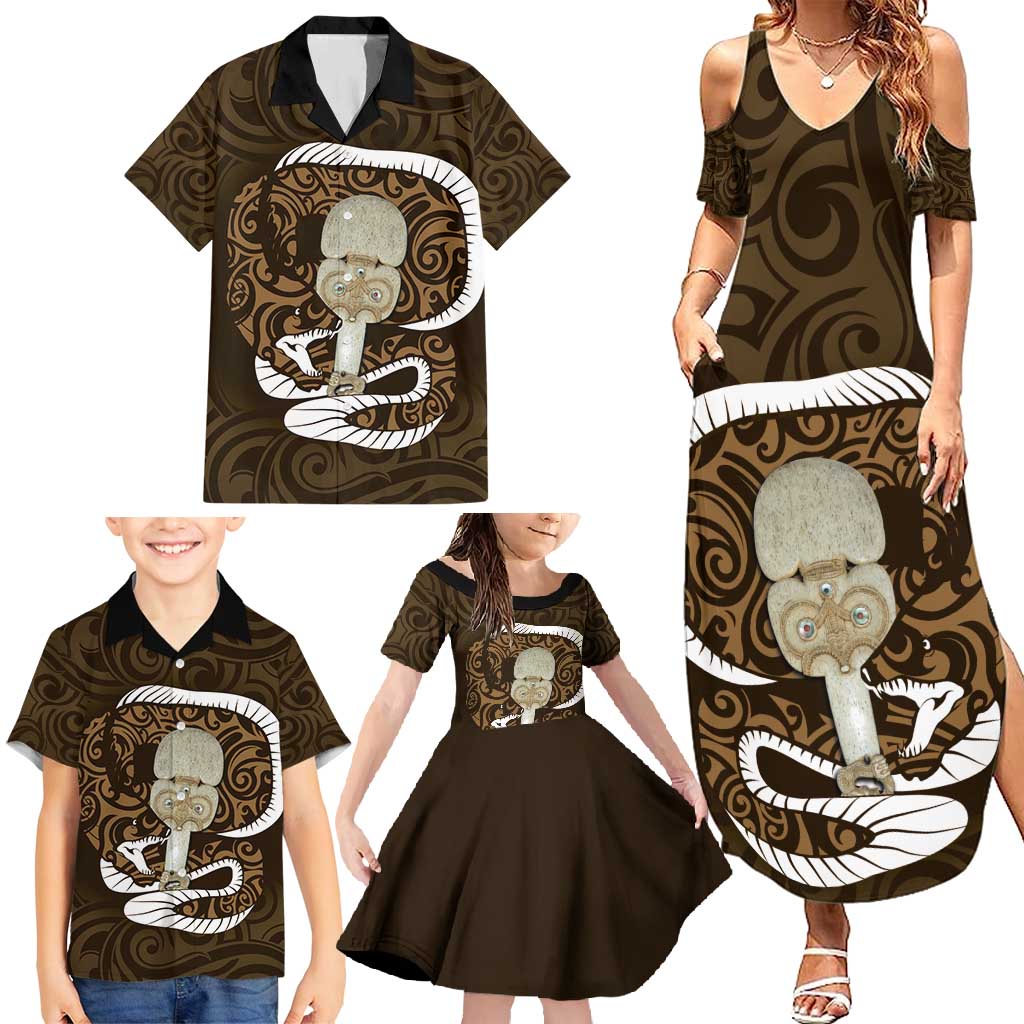 Gold New Zealand Eel Family Matching Summer Maxi Dress and Hawaiian Shirt Aotearoa Maori Tuna With Kotiate Weapon LT14 - Polynesian Pride