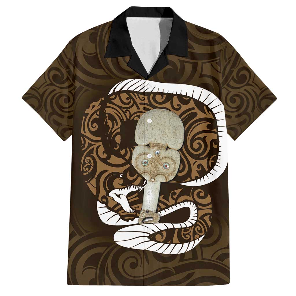 Gold New Zealand Eel Family Matching Summer Maxi Dress and Hawaiian Shirt Aotearoa Maori Tuna With Kotiate Weapon LT14 Dad's Shirt - Short Sleeve Gold - Polynesian Pride