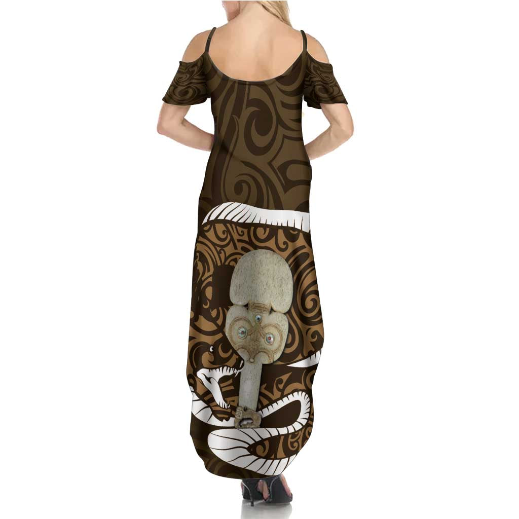 Gold New Zealand Eel Family Matching Summer Maxi Dress and Hawaiian Shirt Aotearoa Maori Tuna With Kotiate Weapon LT14 - Polynesian Pride