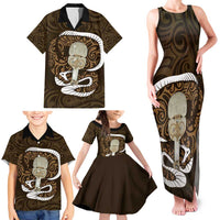 Gold New Zealand Eel Family Matching Tank Maxi Dress and Hawaiian Shirt Aotearoa Maori Tuna With Kotiate Weapon LT14 - Polynesian Pride