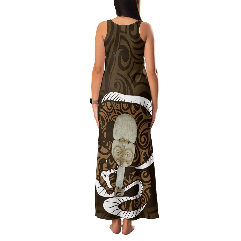 Gold New Zealand Eel Family Matching Tank Maxi Dress and Hawaiian Shirt Aotearoa Maori Tuna With Kotiate Weapon LT14 - Polynesian Pride