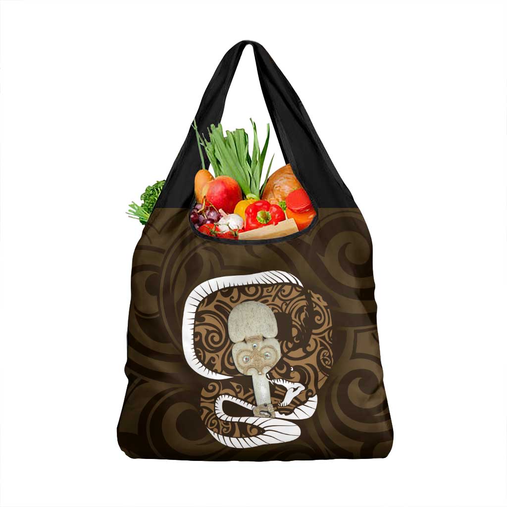 Gold New Zealand Eel Grocery Bag Aotearoa Maori Tuna With Kotiate Weapon