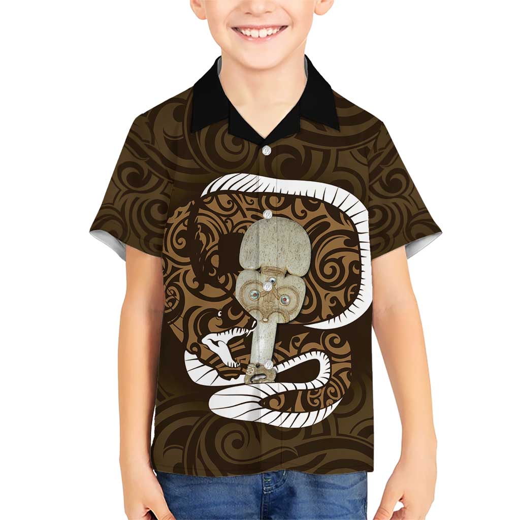 Gold New Zealand Eel Kid Hawaiian Shirt Aotearoa Maori Tuna With Kotiate Weapon LT14 Kid Gold - Polynesian Pride