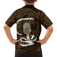 Gold New Zealand Eel Kid Hawaiian Shirt Aotearoa Maori Tuna With Kotiate Weapon LT14 - Polynesian Pride