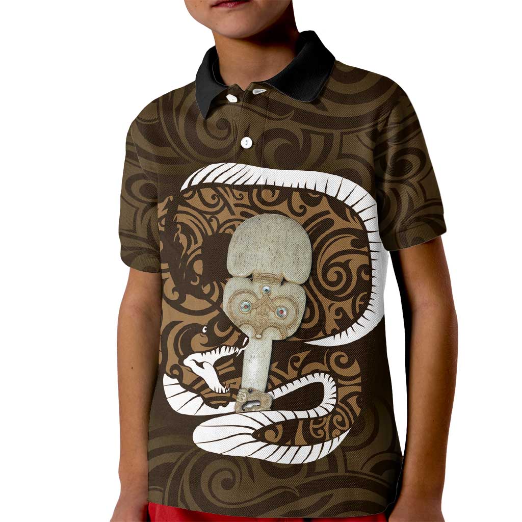 Gold New Zealand Eel Kid Polo Shirt Aotearoa Maori Tuna With Kotiate Weapon LT14 Kid Gold - Polynesian Pride