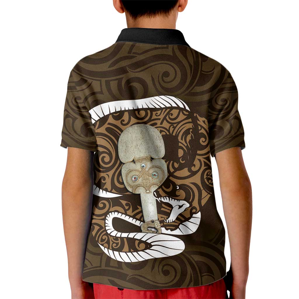 Gold New Zealand Eel Kid Polo Shirt Aotearoa Maori Tuna With Kotiate Weapon LT14 - Polynesian Pride