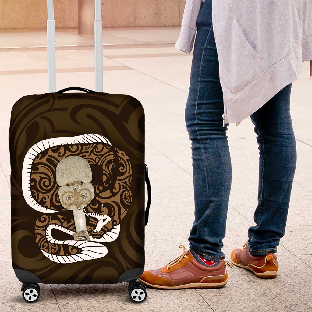 Gold New Zealand Eel Luggage Cover Aotearoa Maori Tuna With Kotiate Weapon LT14 Gold - Polynesian Pride