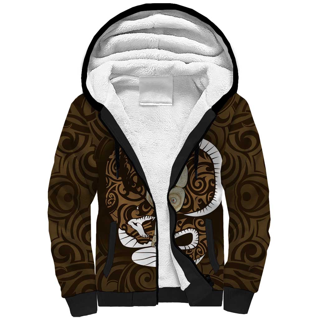 Gold New Zealand Eel Sherpa Hoodie Aotearoa Maori Tuna With Kotiate Weapon