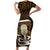 Gold New Zealand Eel Short Sleeve Bodycon Dress Aotearoa Maori Tuna With Kotiate Weapon