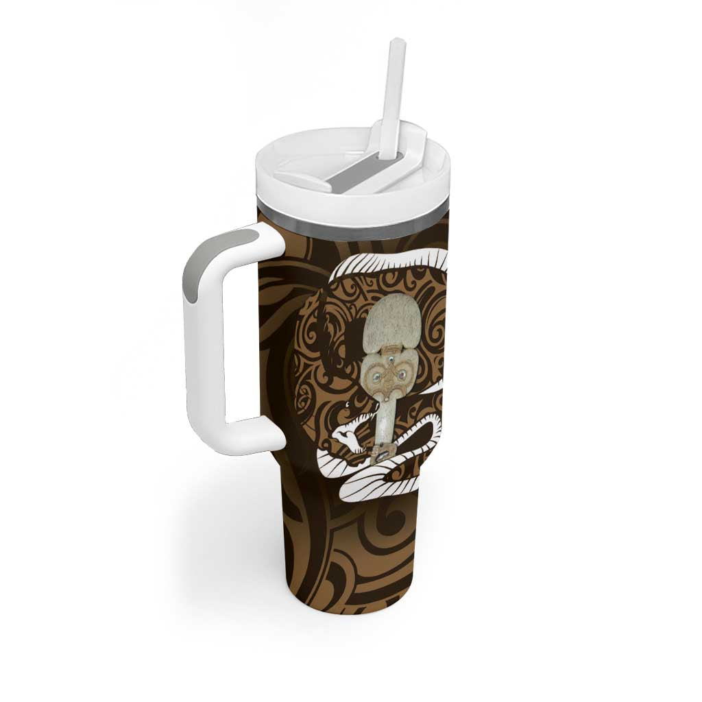 Gold New Zealand Eel Tumbler With Handle Aotearoa Maori Tuna With Kotiate Weapon LT14 - Polynesian Pride