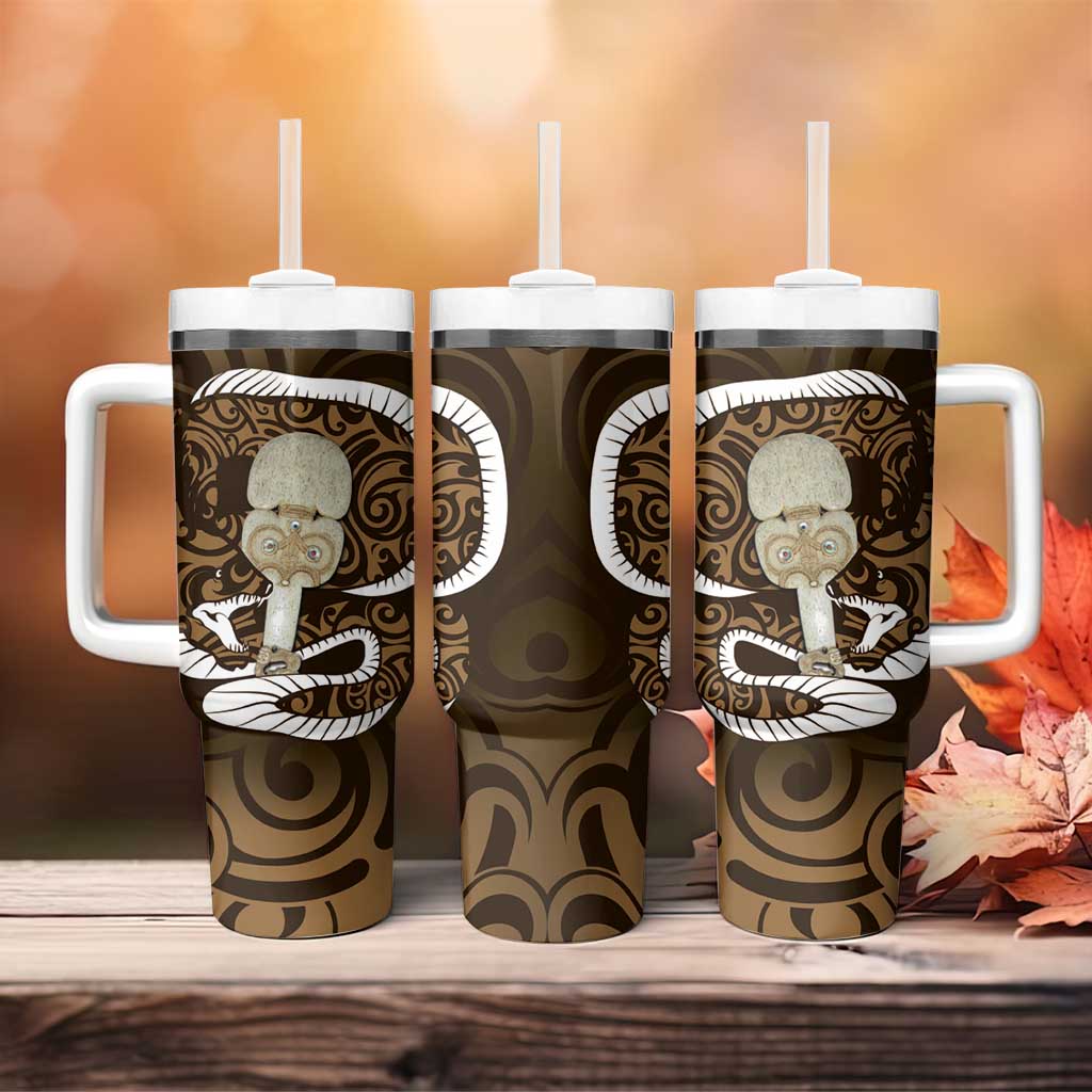 Gold New Zealand Eel Tumbler With Handle Aotearoa Maori Tuna With Kotiate Weapon LT14 - Polynesian Pride