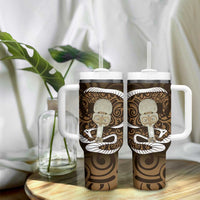 Gold New Zealand Eel Tumbler With Handle Aotearoa Maori Tuna With Kotiate Weapon LT14 - Polynesian Pride