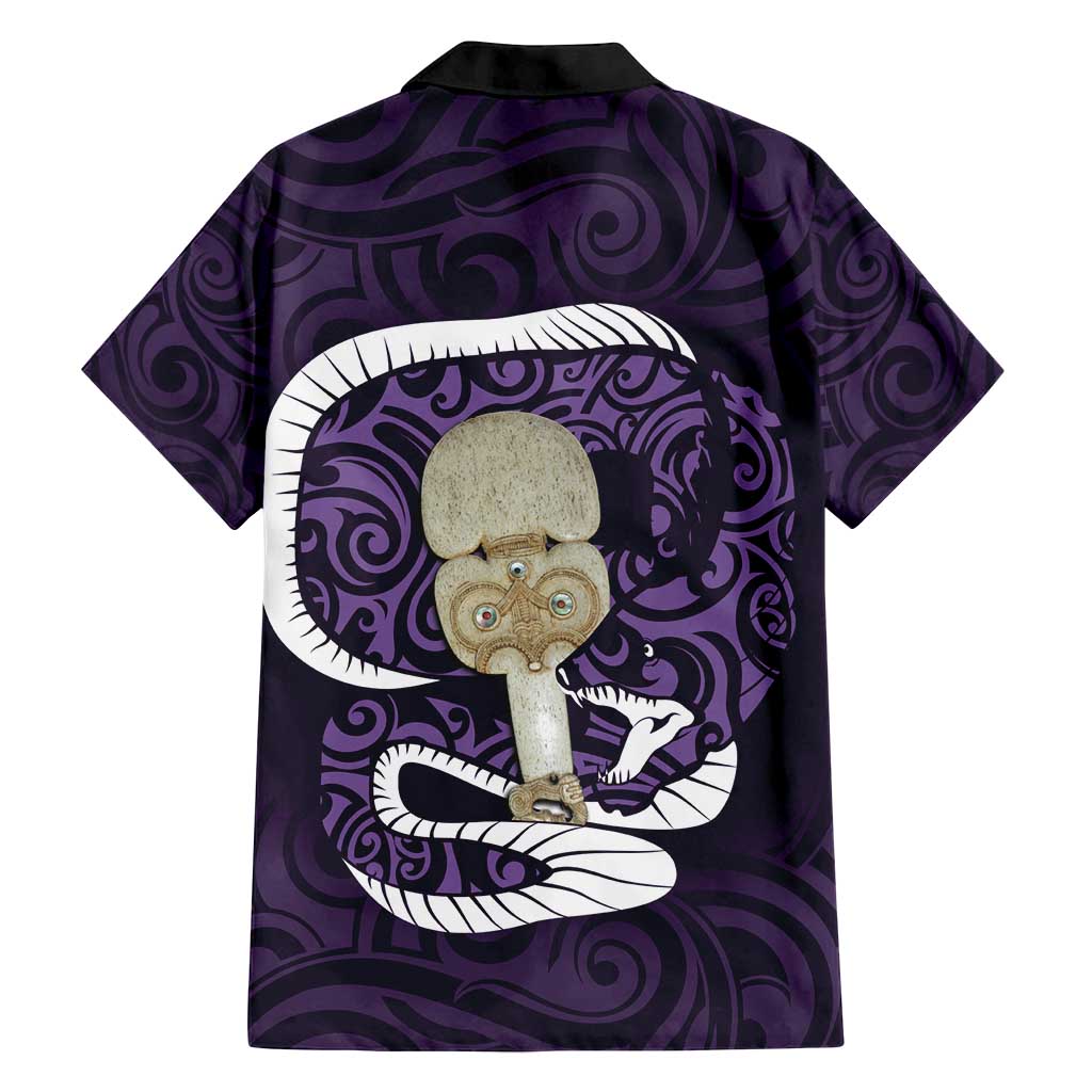 Purple New Zealand Eel Family Matching Off Shoulder Maxi Dress and Hawaiian Shirt Aotearoa Maori Tuna With Kotiate Weapon LT14 - Polynesian Pride