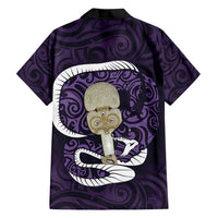 Purple New Zealand Eel Family Matching Off Shoulder Maxi Dress and Hawaiian Shirt Aotearoa Maori Tuna With Kotiate Weapon LT14 - Polynesian Pride