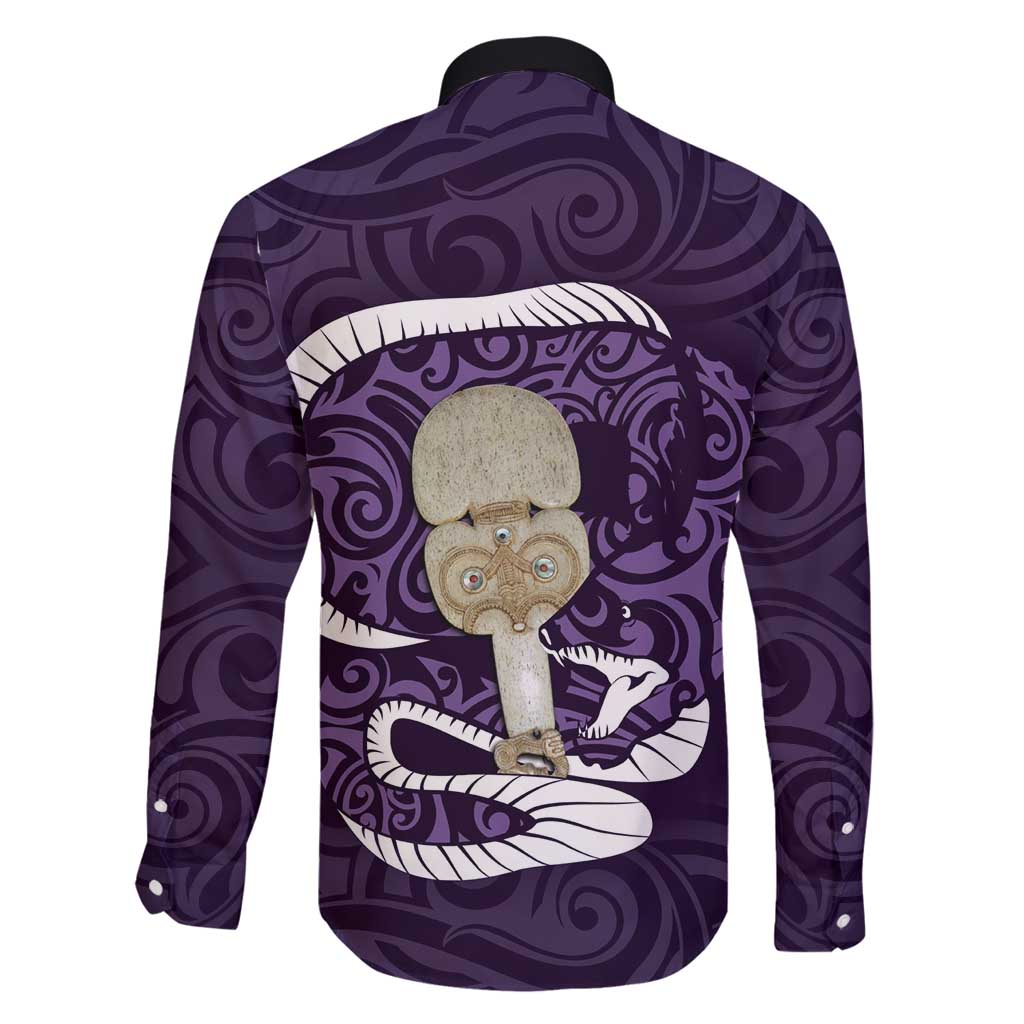 Purple New Zealand Eel Family Matching Off Shoulder Maxi Dress and Hawaiian Shirt Aotearoa Maori Tuna With Kotiate Weapon LT14 - Polynesian Pride