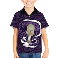 Purple New Zealand Eel Family Matching Off Shoulder Maxi Dress and Hawaiian Shirt Aotearoa Maori Tuna With Kotiate Weapon LT14 Son's Shirt Purple - Polynesian Pride