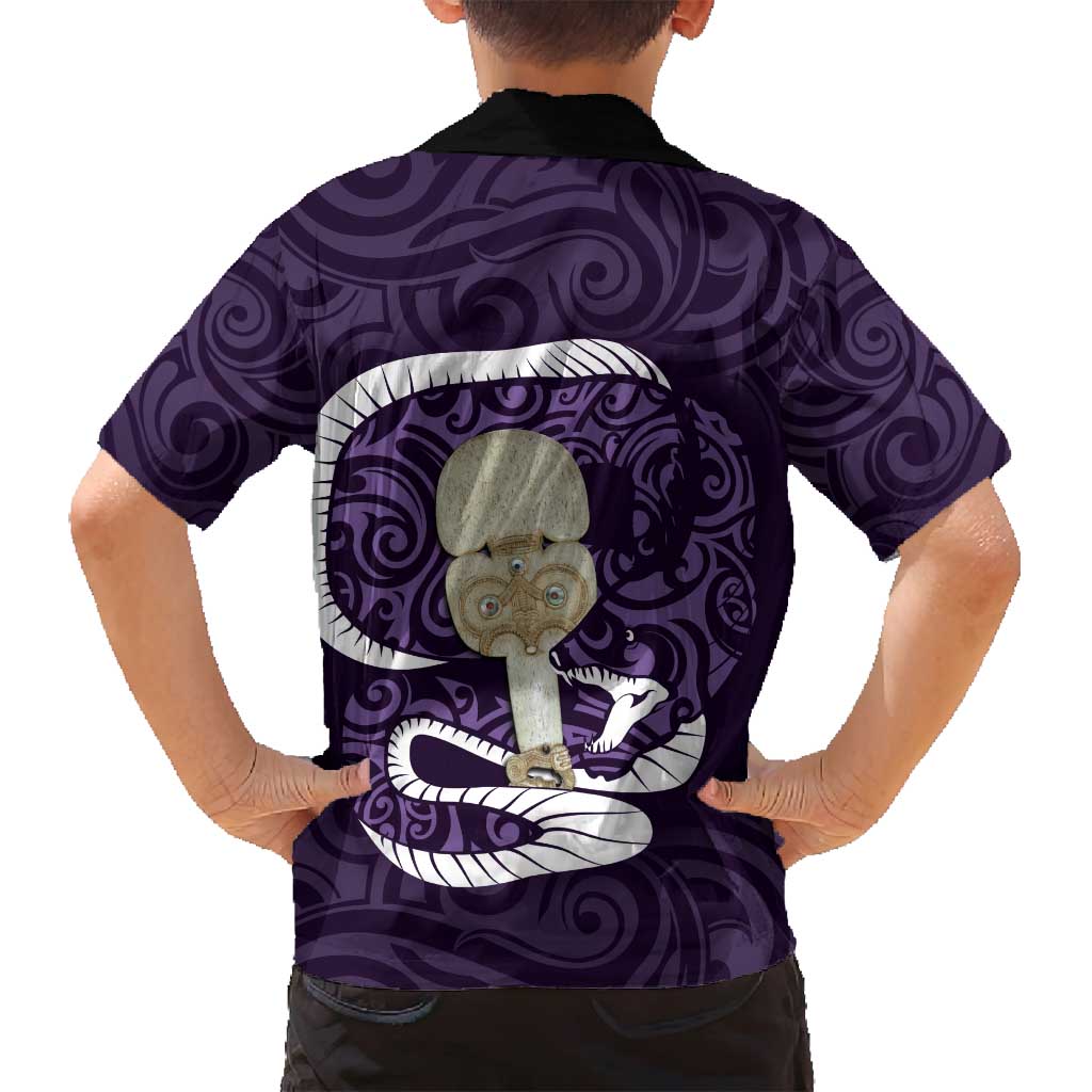Purple New Zealand Eel Family Matching Summer Maxi Dress and Hawaiian Shirt Aotearoa Maori Tuna With Kotiate Weapon LT14 - Polynesian Pride