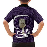 Purple New Zealand Eel Family Matching Summer Maxi Dress and Hawaiian Shirt Aotearoa Maori Tuna With Kotiate Weapon LT14 - Polynesian Pride