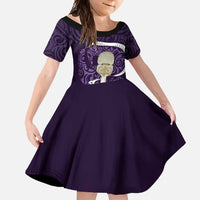 Purple New Zealand Eel Family Matching Tank Maxi Dress and Hawaiian Shirt Aotearoa Maori Tuna With Kotiate Weapon LT14 Daughter's Dress Purple - Polynesian Pride