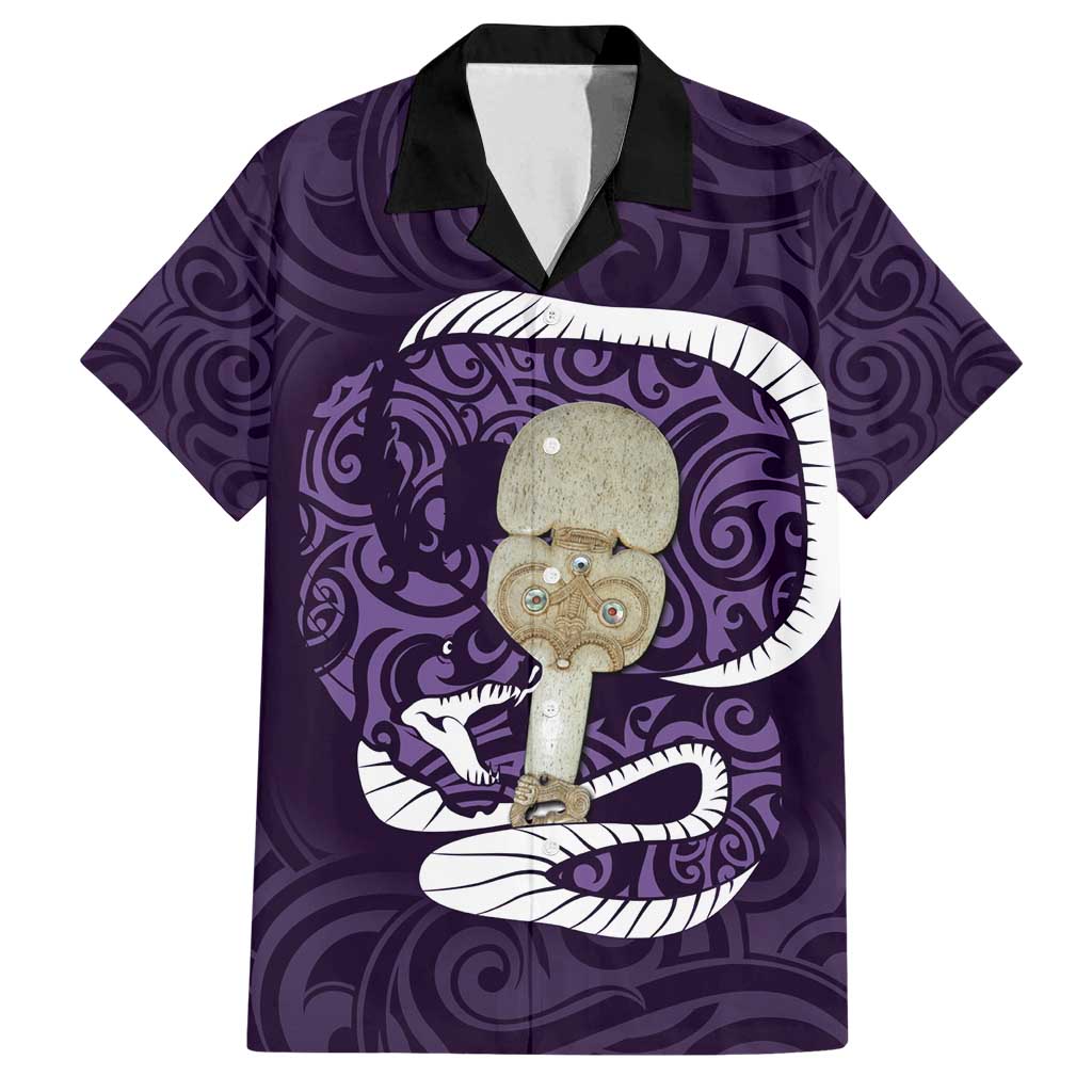 Purple New Zealand Eel Family Matching Tank Maxi Dress and Hawaiian Shirt Aotearoa Maori Tuna With Kotiate Weapon LT14 Dad's Shirt - Short Sleeve Purple - Polynesian Pride