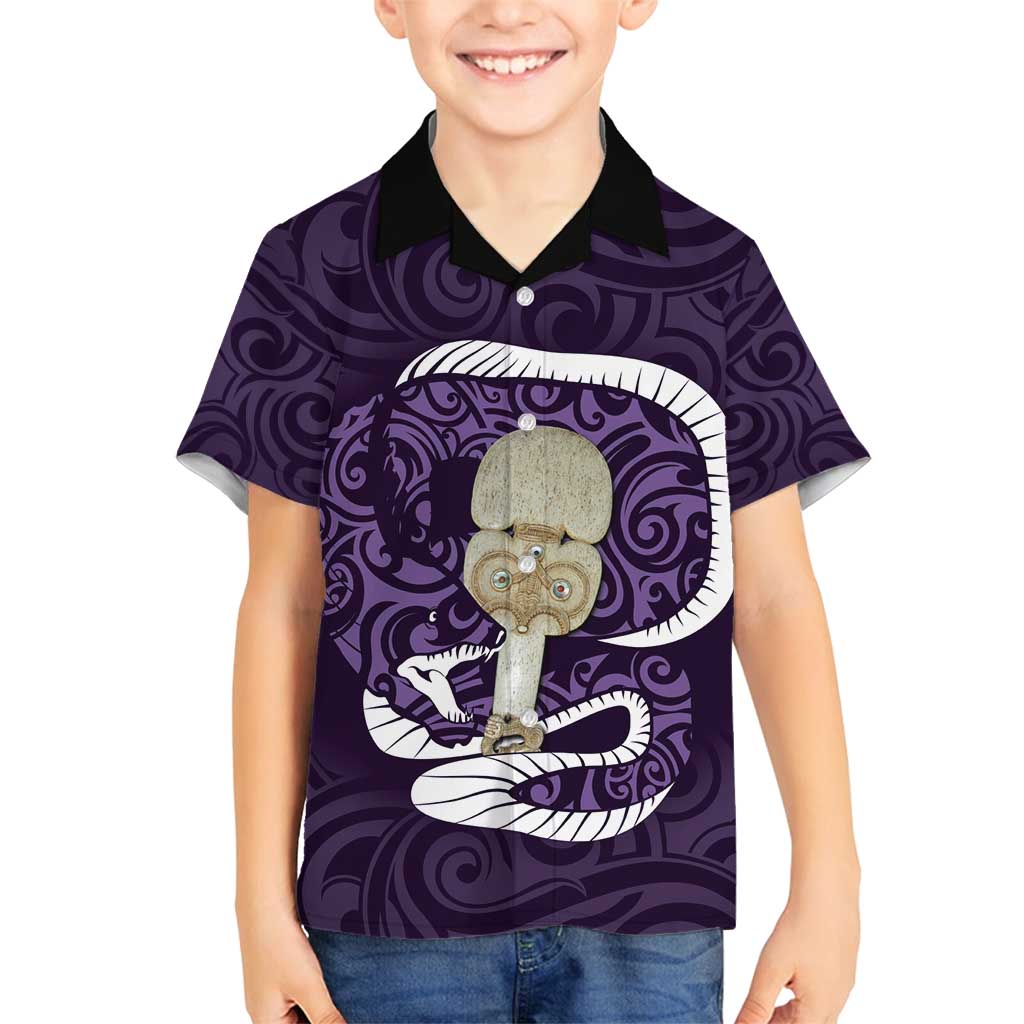 Purple New Zealand Eel Family Matching Tank Maxi Dress and Hawaiian Shirt Aotearoa Maori Tuna With Kotiate Weapon LT14 Son's Shirt Purple - Polynesian Pride