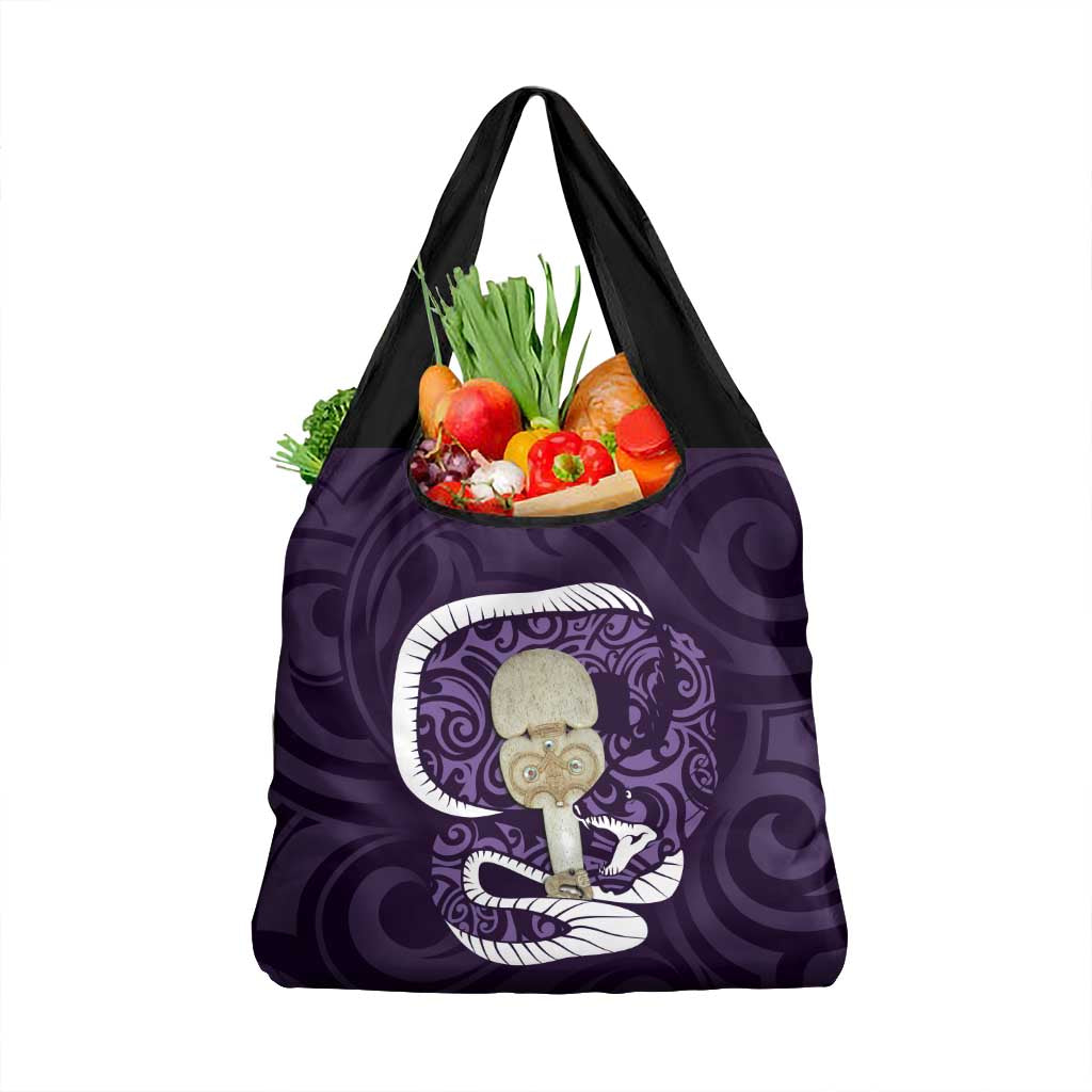 Purple New Zealand Eel Grocery Bag Aotearoa Maori Tuna With Kotiate Weapon