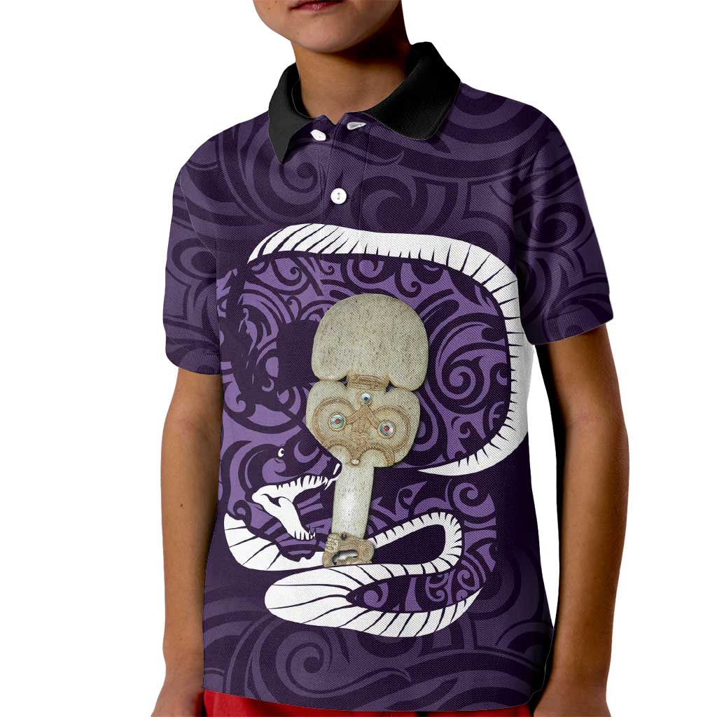 Purple New Zealand Eel Kid Polo Shirt Aotearoa Maori Tuna With Kotiate Weapon LT14 Kid Purple - Polynesian Pride