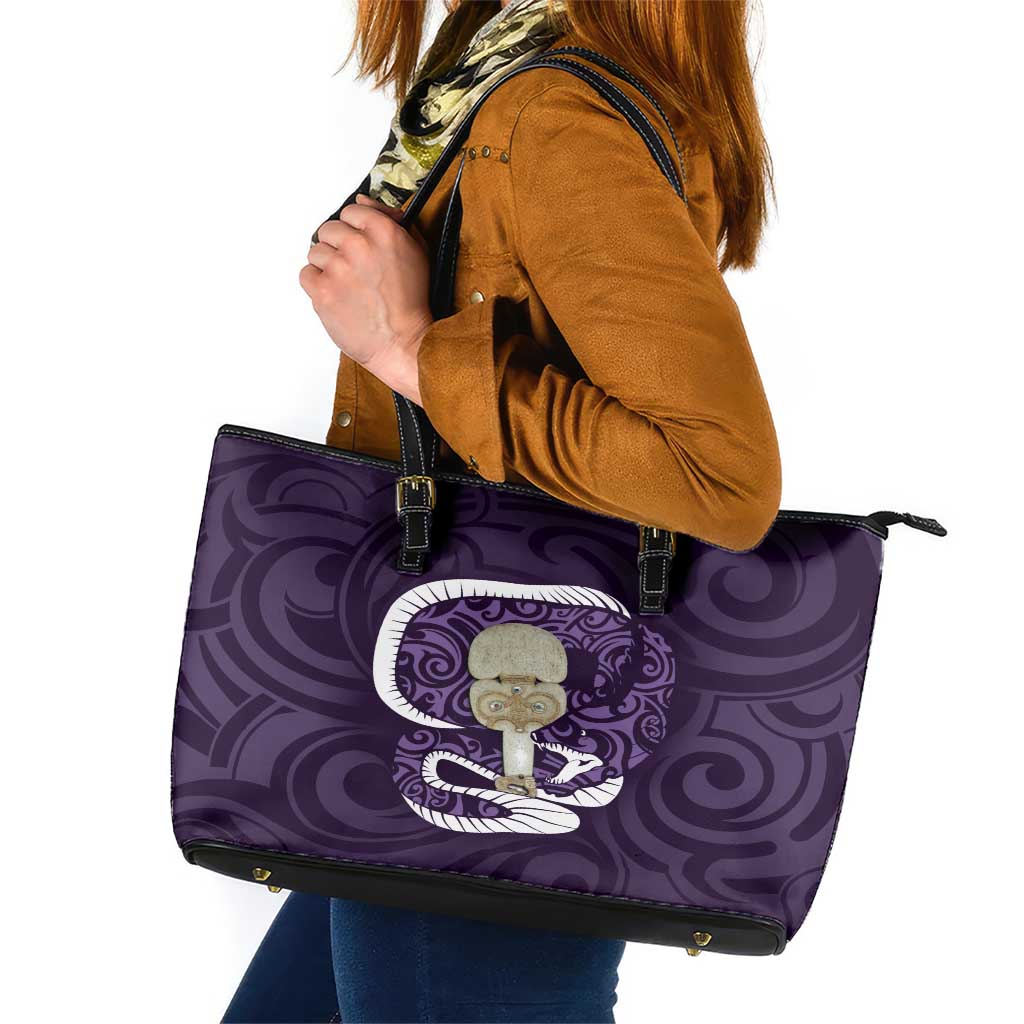 Purple New Zealand Eel Leather Tote Bag Aotearoa Maori Tuna With Kotiate Weapon LT14 Purple - Polynesian Pride