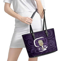 Purple New Zealand Eel Leather Tote Bag Aotearoa Maori Tuna With Kotiate Weapon LT14 - Polynesian Pride