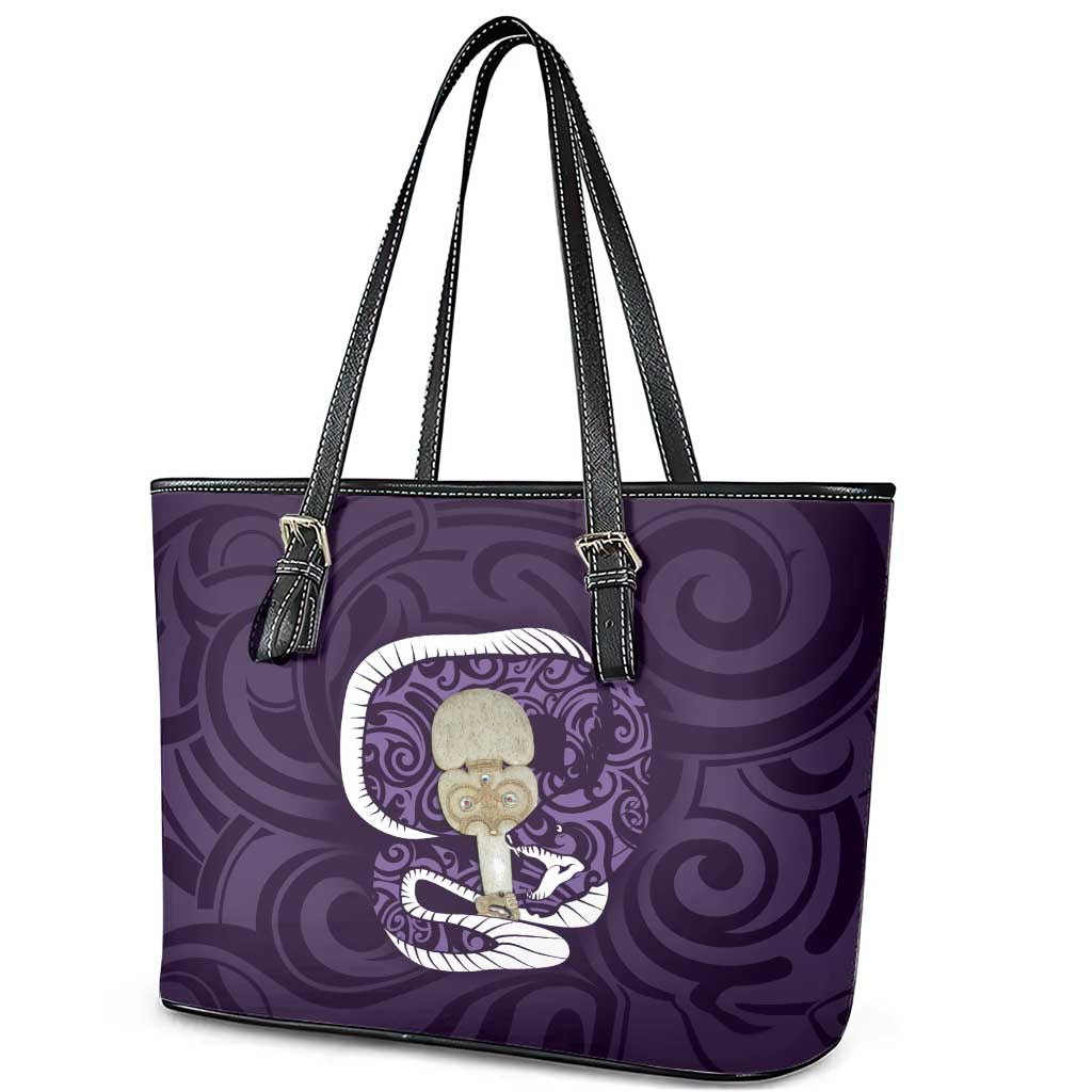 Purple New Zealand Eel Leather Tote Bag Aotearoa Maori Tuna With Kotiate Weapon LT14 - Polynesian Pride