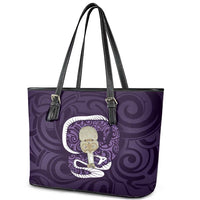 Purple New Zealand Eel Leather Tote Bag Aotearoa Maori Tuna With Kotiate Weapon LT14 - Polynesian Pride